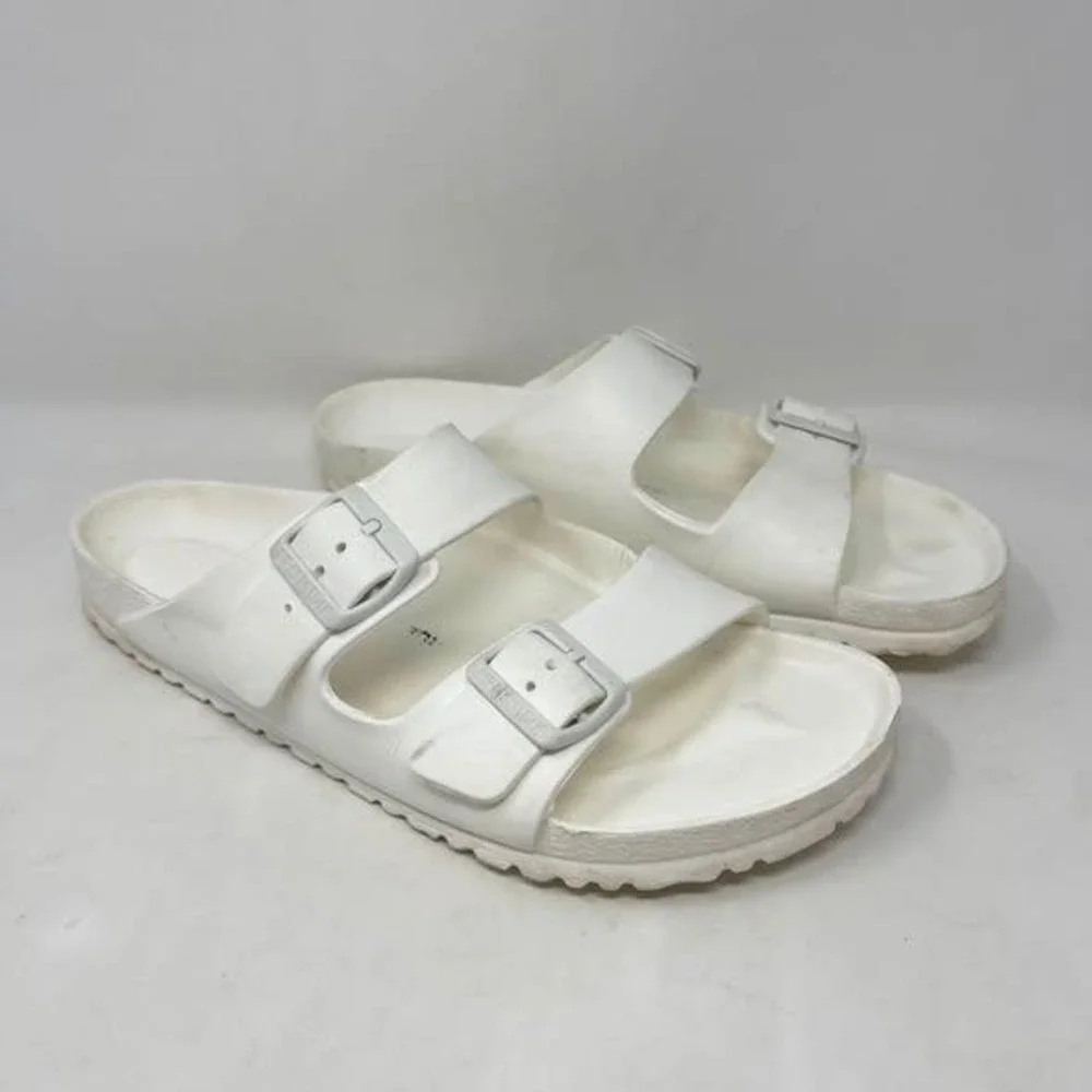 Birkenstock Arizona EVA Sandals Mens EU 44 White Footbed Slide Two Strap Buckles